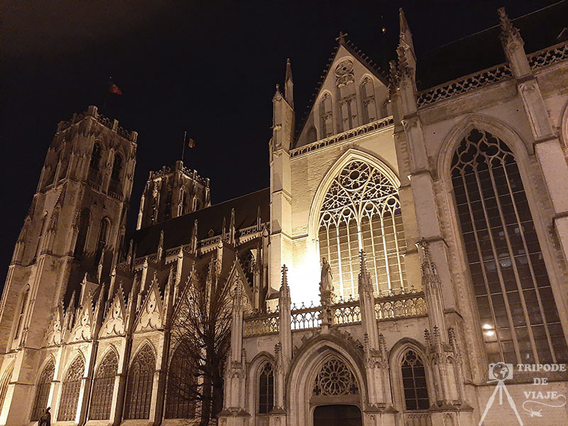 Vistas de la Catedral de San Miguel y Santa Gúdula de noche. Día 1 en Bruselas.